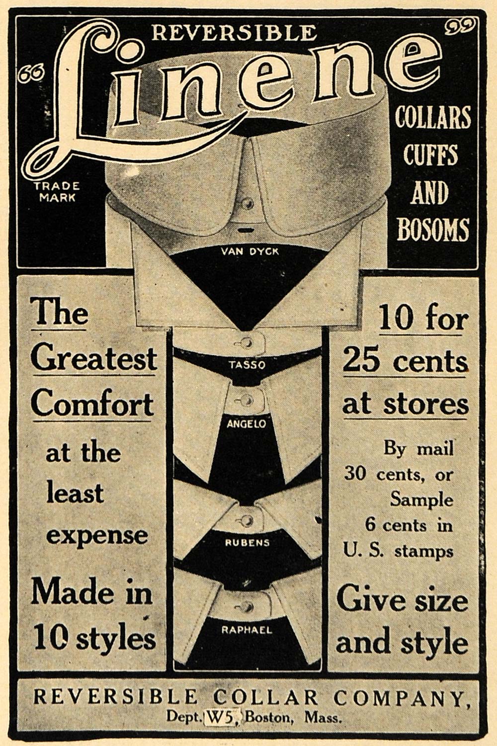 1910 Ad Reversible Linene Shirt Collars Cuffs Bosoms - ORIGINAL ADVERTISING TW1