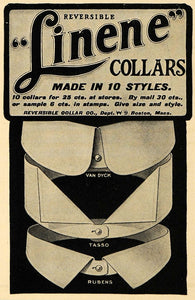 1908 Ad Reversible Linene Collars Van Dyck Tasso Rubens - ORIGINAL TW1