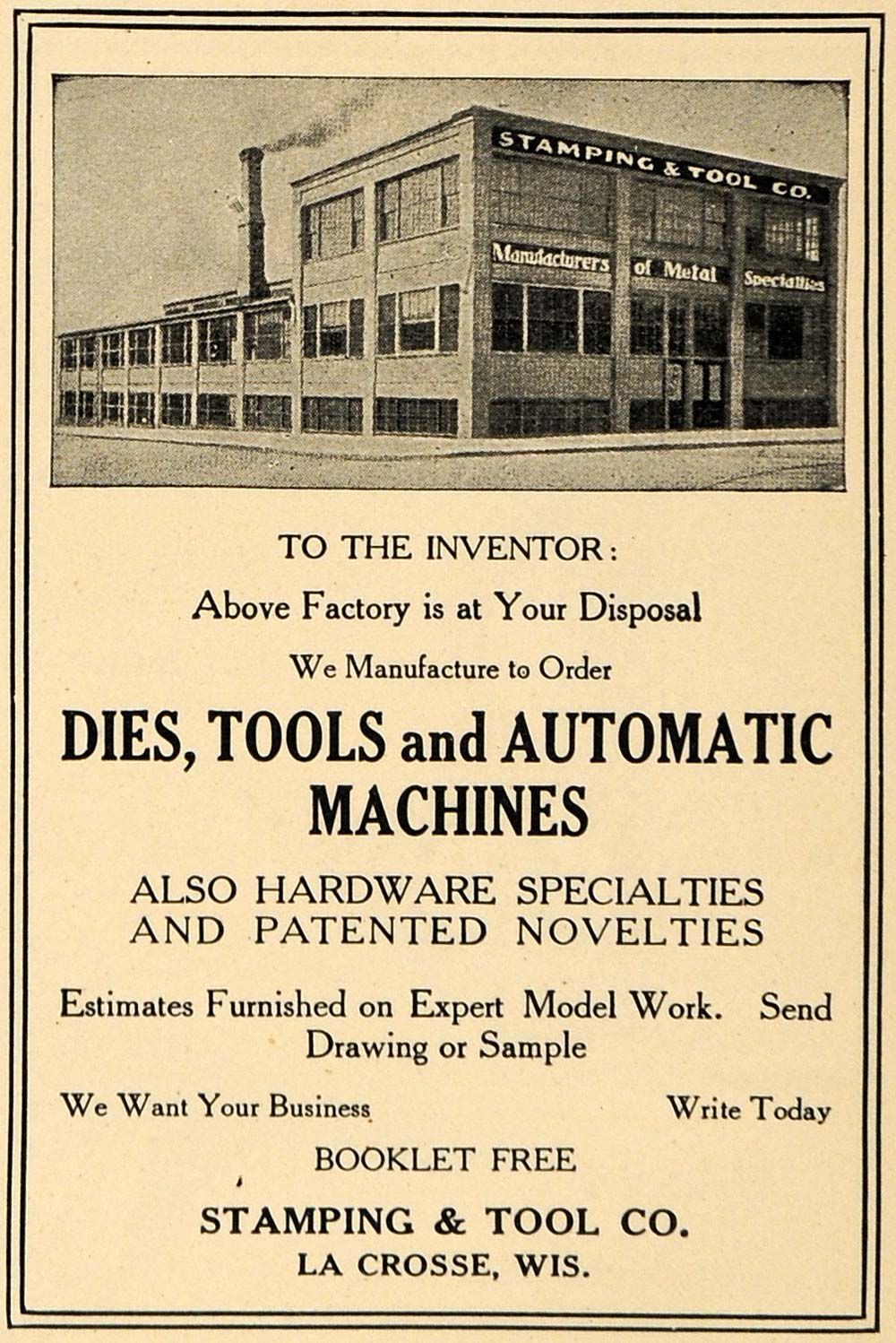 1908 Ad Dies Tool Automatic Machines Hardware Novelties - ORIGINAL TW1
