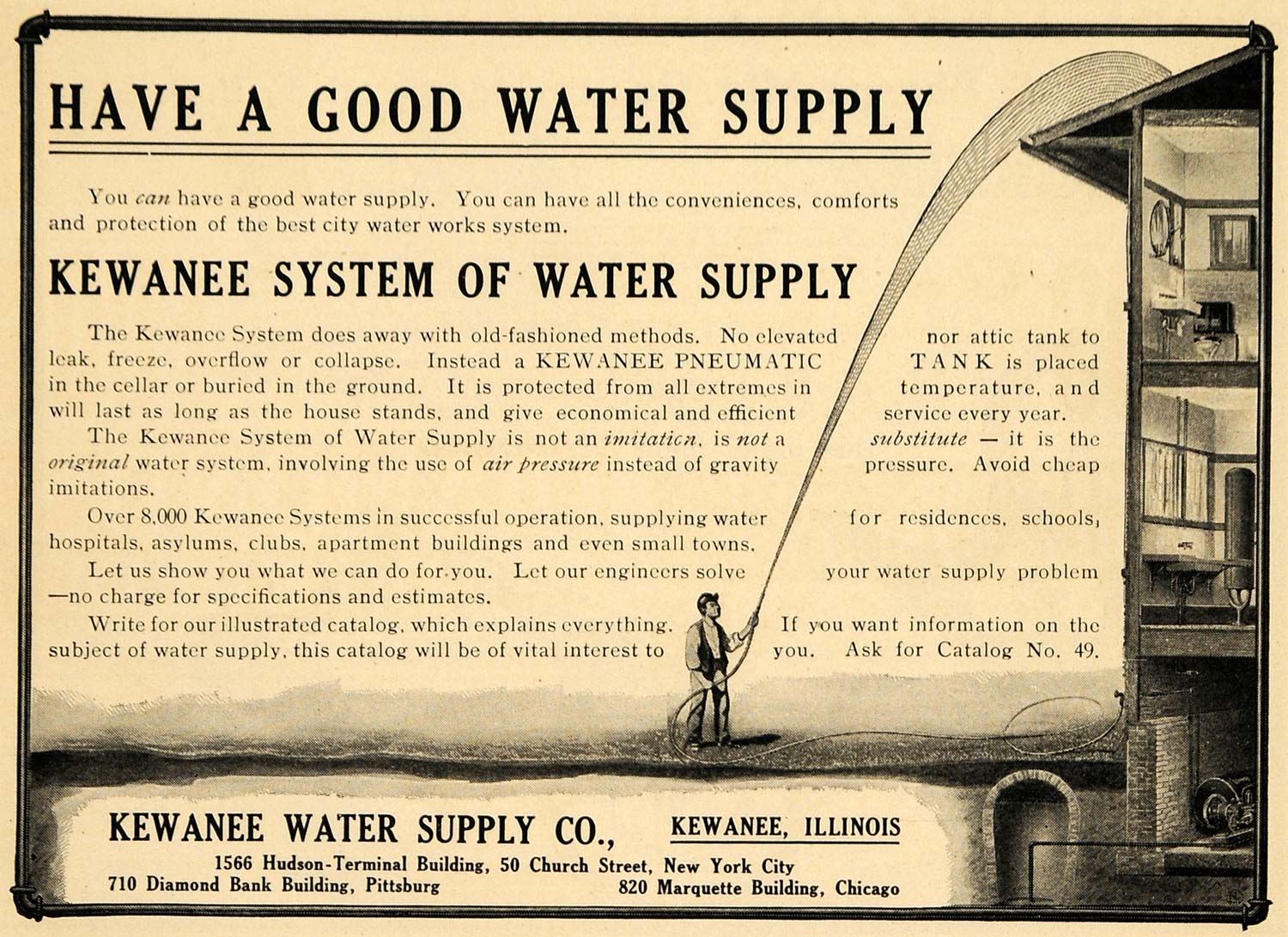 1908 Ad Kewanee System Water Supply House Hose Family - ORIGINAL ADVERTISING TW1