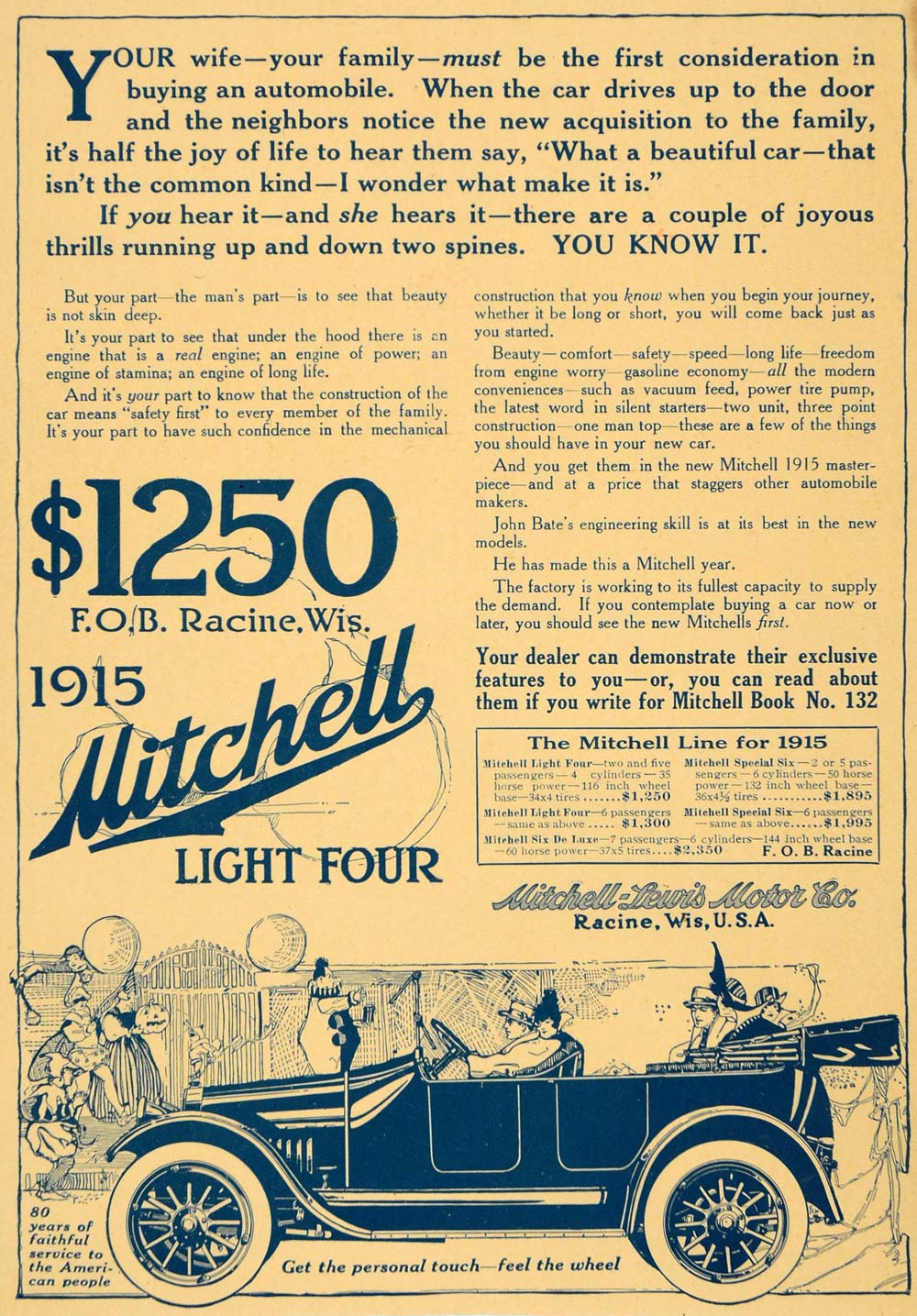1915 Ad Mitchell Light Four Antique Car Price Racine WI - ORIGINAL TW1
