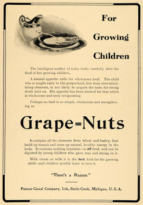 1908 Ad Postum Grape Nuts Cereal Growing Children Mich - ORIGINAL TW1
