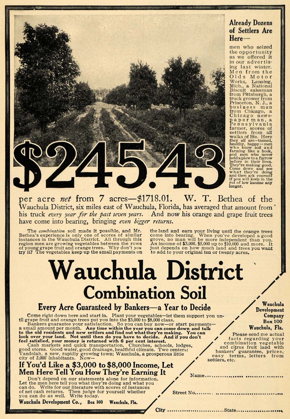 1914 Ad Wauchula Development Co Real State Acres Sale - ORIGINAL ADVERTISING TW1