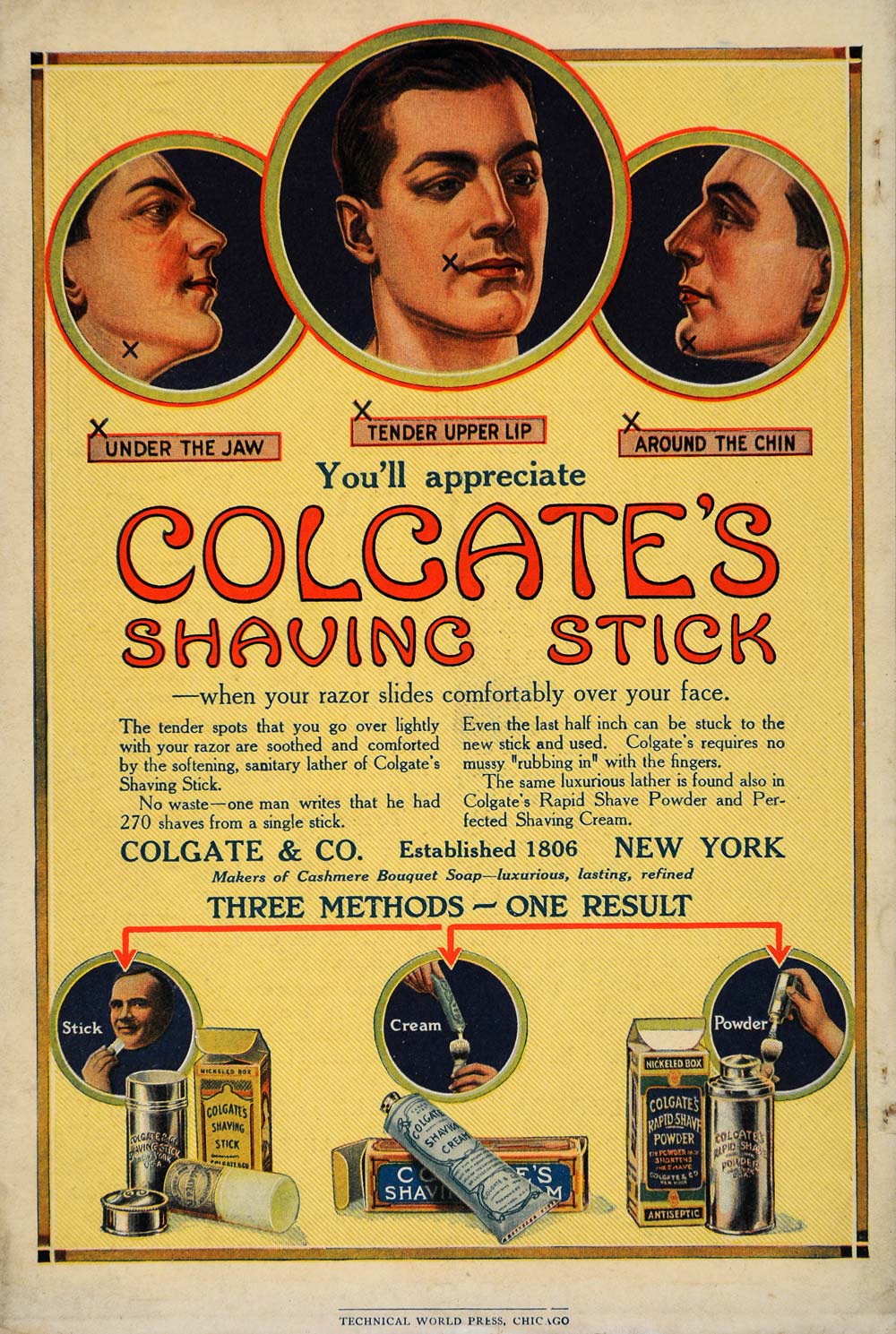 1914 Ad Colgate & Co Shaving Stick Powder Men Essential - ORIGINAL TW1