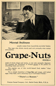 1910 Ad Mental Dullness Postum Grape Nuts Potash Grains - ORIGINAL TW1