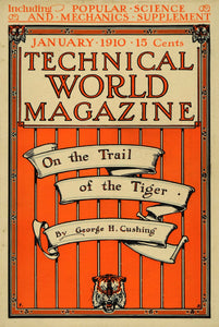 1910 Cover Technical World Tiger Trail George H Cushing - ORIGINAL TW1