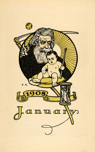 1908 Print Fred Stearns Father Time New Years Day Baby - ORIGINAL TW2