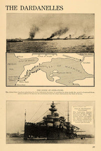1915 Print Allied Ship Fleet Sea Battles Xeros Gulf WWI ORIGINAL HISTORIC TW2