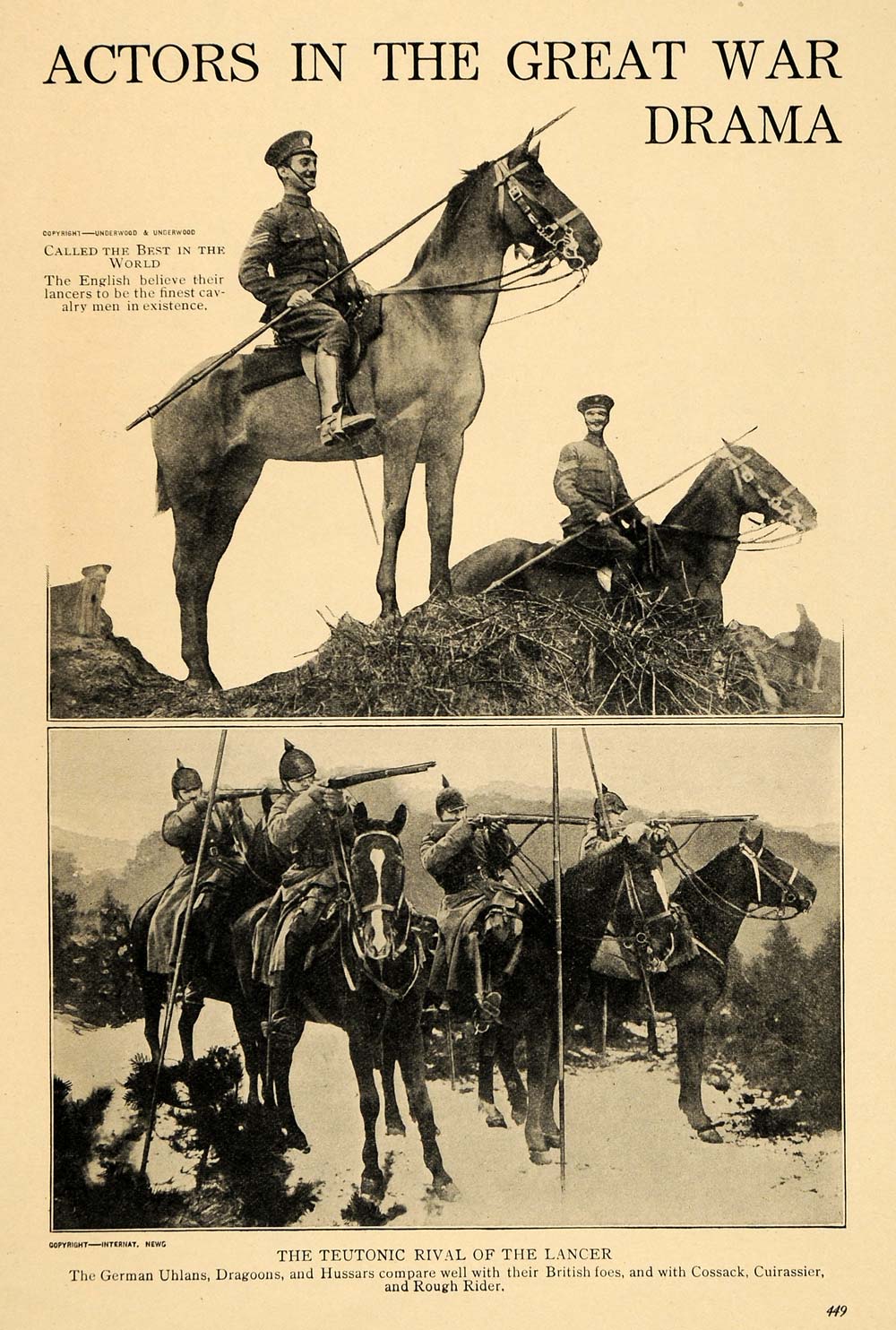 1915 Print Allied German Army Battlefield Horse Gun WWI ORIGINAL HISTORIC TW2
