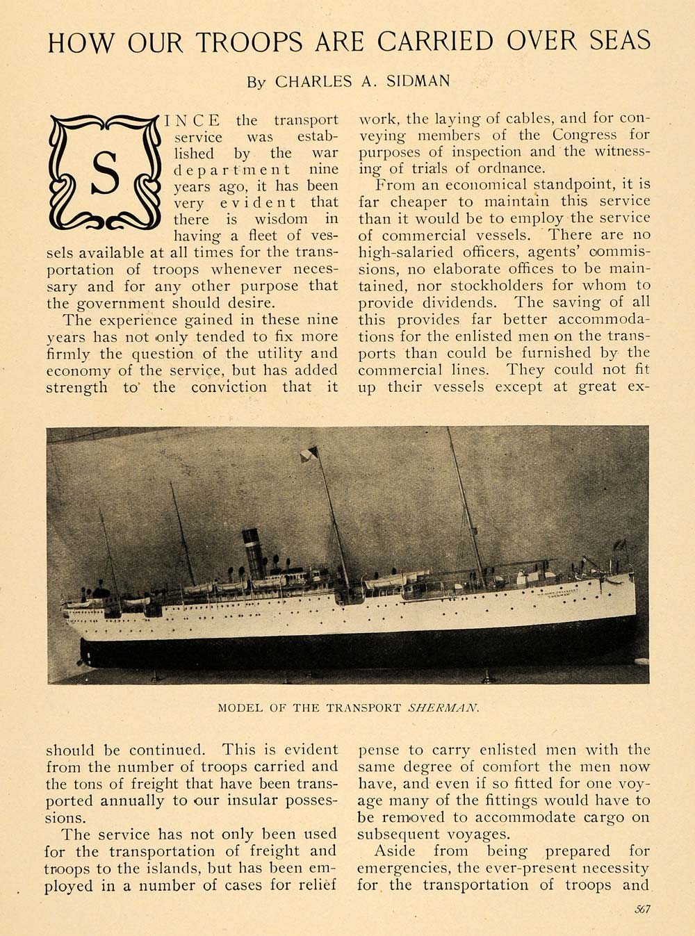 1908 Article Troops Carried Overseas Ship Cross-Section - ORIGINAL TW2