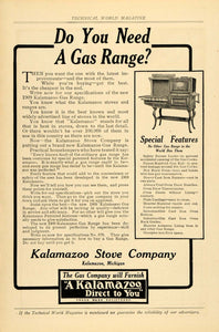 1909 Ad Kalamazoo Gas Range Stove Antique Michigan - ORIGINAL ADVERTISING TW3
