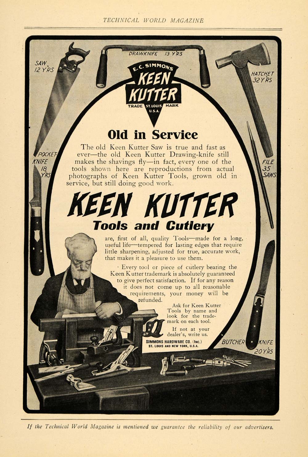 1909 Ad Keen Kutter Tools Cutlery Simmons Hardware Saw - ORIGINAL TW3