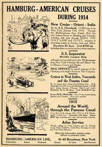 1913 Ad Hamburg-American Cruises Orient India Venezuela - ORIGINAL TW3