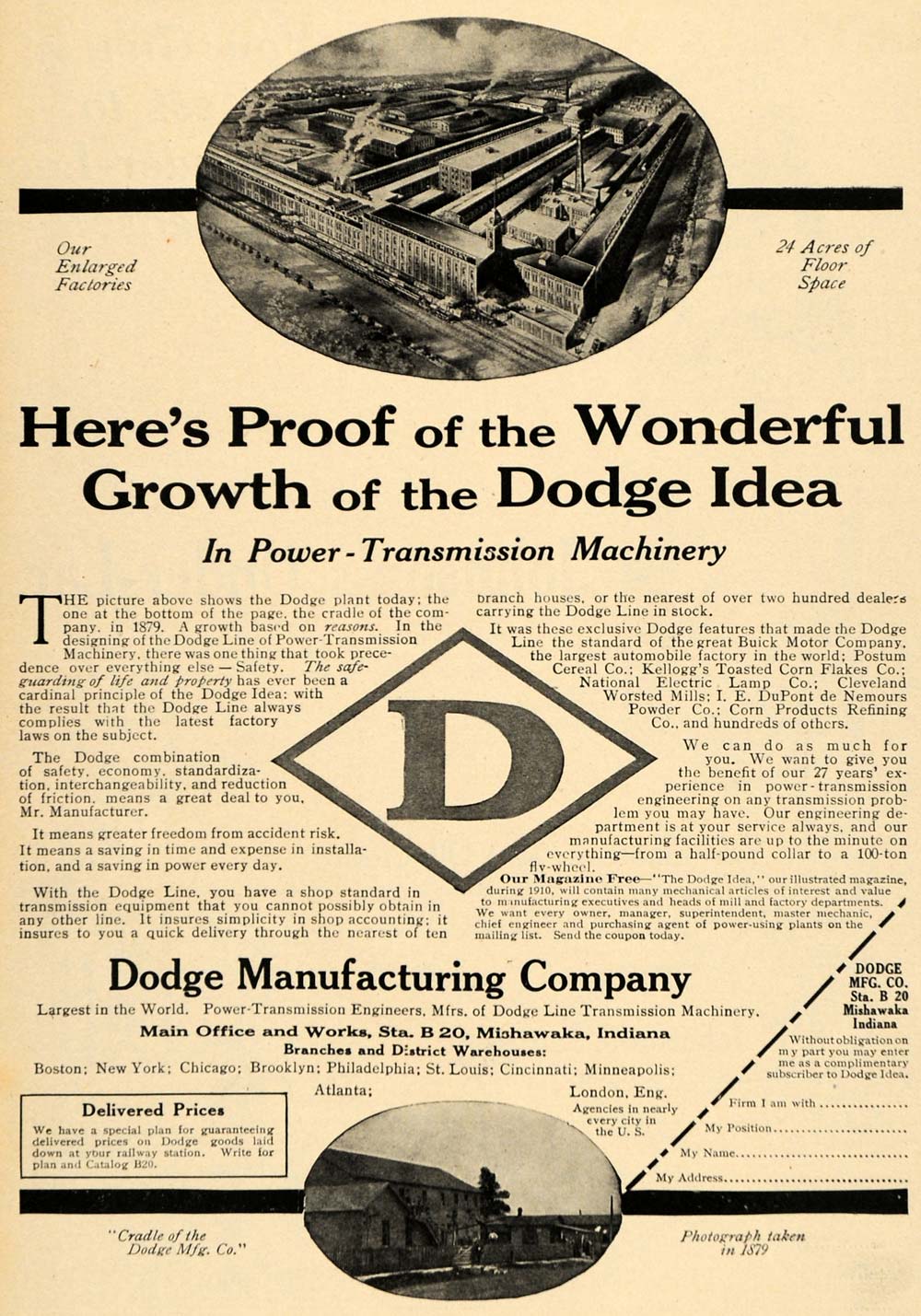 1910 Ad Dodge Factory Power Transmission Machinery IND - ORIGINAL TW3