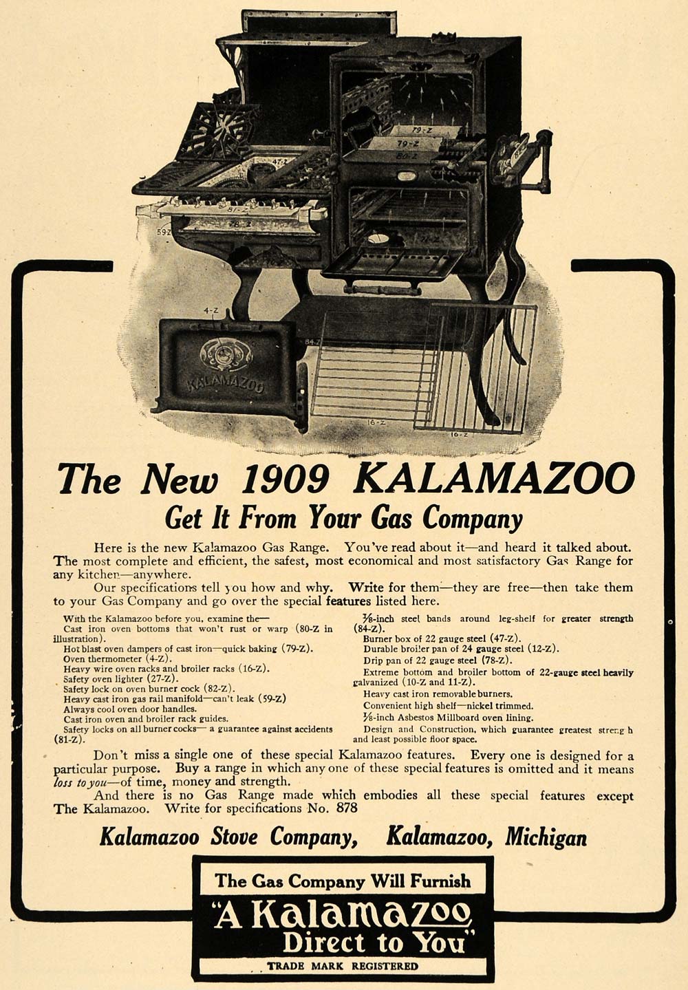 1907 Ad Kalamazoo Stove Co. Gas Kitchen Appliance MI - ORIGINAL ADVERTISING TW3