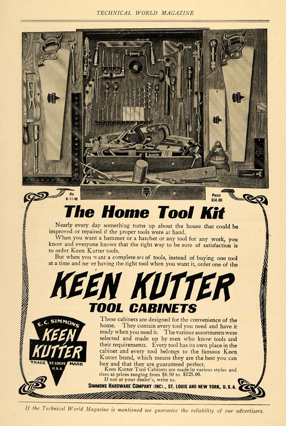 1908 Ad Simmons Hardware Co. Keen Kutter Home Tool Kit - ORIGINAL TW3