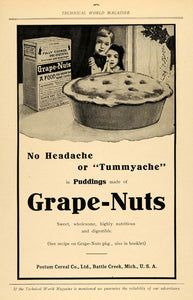 1908 Ad Postum Cereal Grape-Nut Pudding Dessert Child - ORIGINAL ADVERTISING TW3
