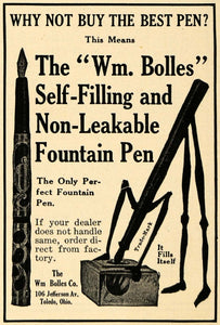 1909 Ad William Bolles Desk Self Filling Fountain Pen Toledo Ohio Writing TW3