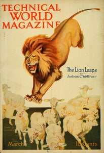 1913 Cover Lion Spring Flock Sheep Judson Welliver - ORIGINAL TW3