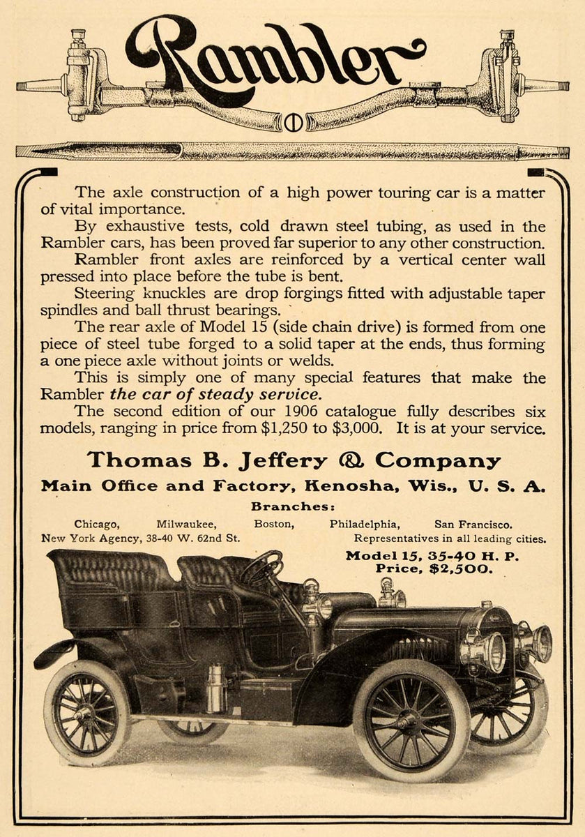 1906 Ad Thomas Jeffery Rambler Automobile Tour Model 15 - ORIGINAL TW3 ...