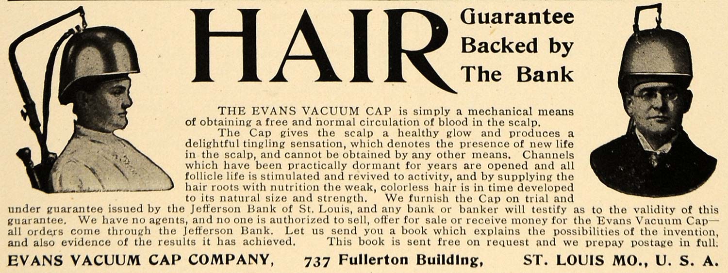 1906 Ad Evans Vacuum Cap St. Louis Hair Health Beauty - ORIGINAL ADVERTISING TW3
