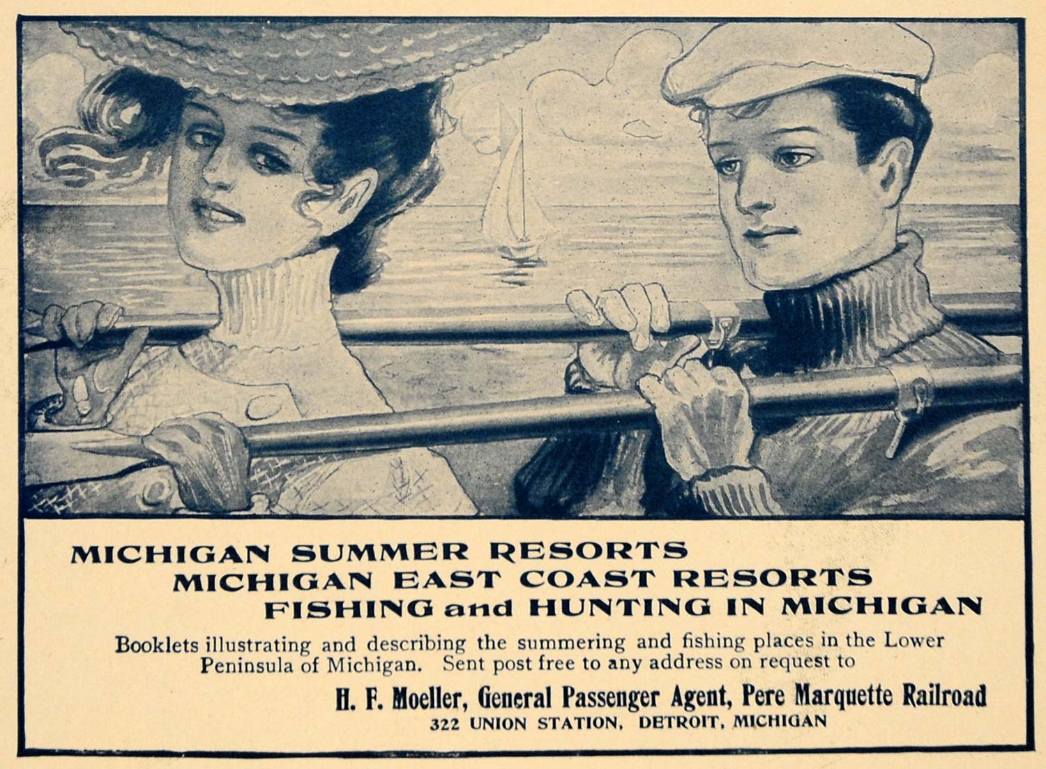 1906 Ad Michigan Resort Fish Hunt Pere Marquette Rail - ORIGINAL ADVERTISING TW3