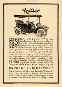 1905 Ad Thomas Jeffery Kenosha Rambler Surrey 2 Auto - ORIGINAL ADVERTISING TW3