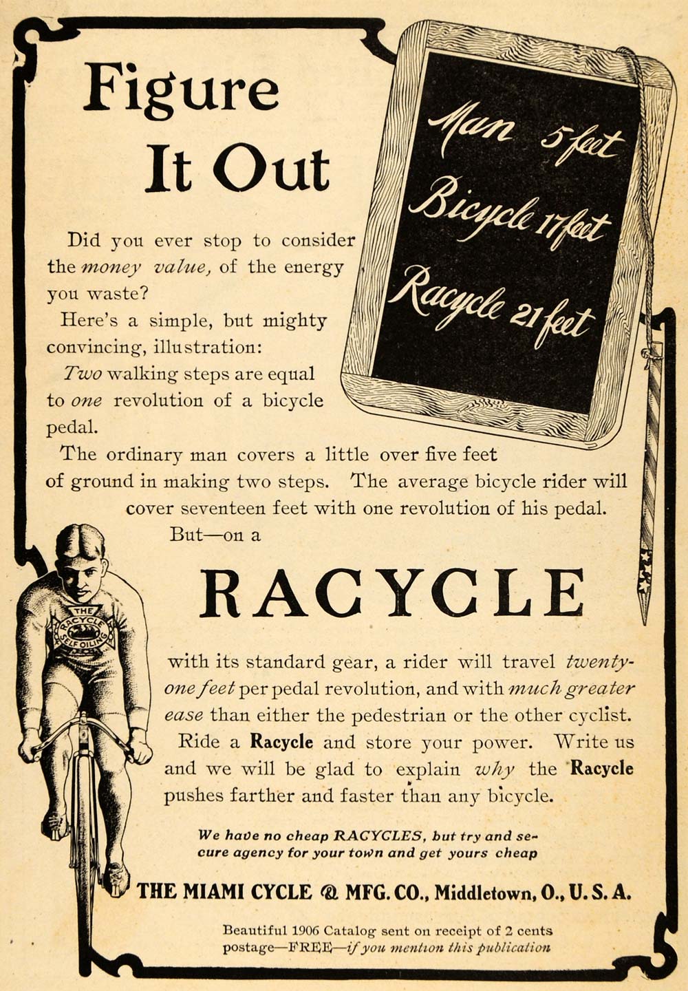 1906 Ad Bicycle Miami Cycle Racycle Middletown Cyclist - ORIGINAL TW3