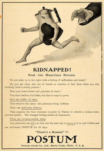 1907 Ad Pot Kettle Postum Heart Kidnap Cereal Coffee - ORIGINAL ADVERTISING TW3
