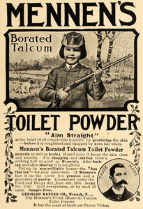 1907 Ad Mennen's Toilet Powder Talcum Girl Gun Hunting - ORIGINAL TW3