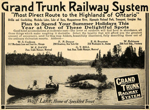 1910 Ad Grand Trunk Railway System Wolf Lake Fish Trout - ORIGINAL TW3
