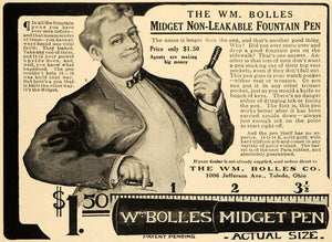 1907 Ad William Bolles Midget Pen Fountain Pricing Ohio - ORIGINAL TW3