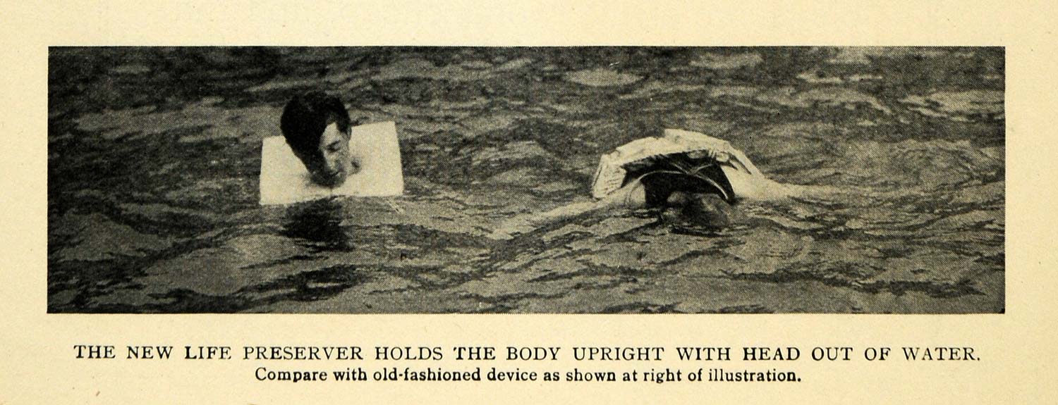 1913 Print Life Preserver Safety Life Jacket Drowning - ORIGINAL HISTORIC TW3