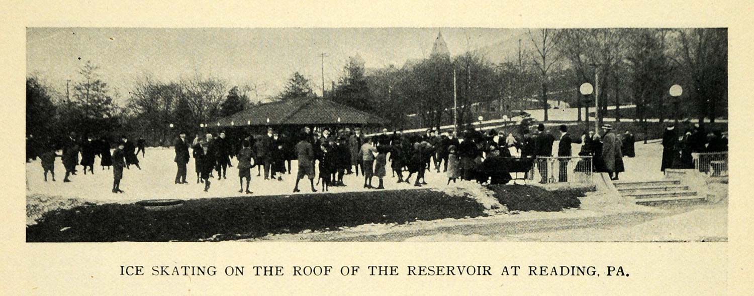 1913 Print Reading Pennsylvania Ice Skating Reservoir - ORIGINAL HISTORIC TW3
