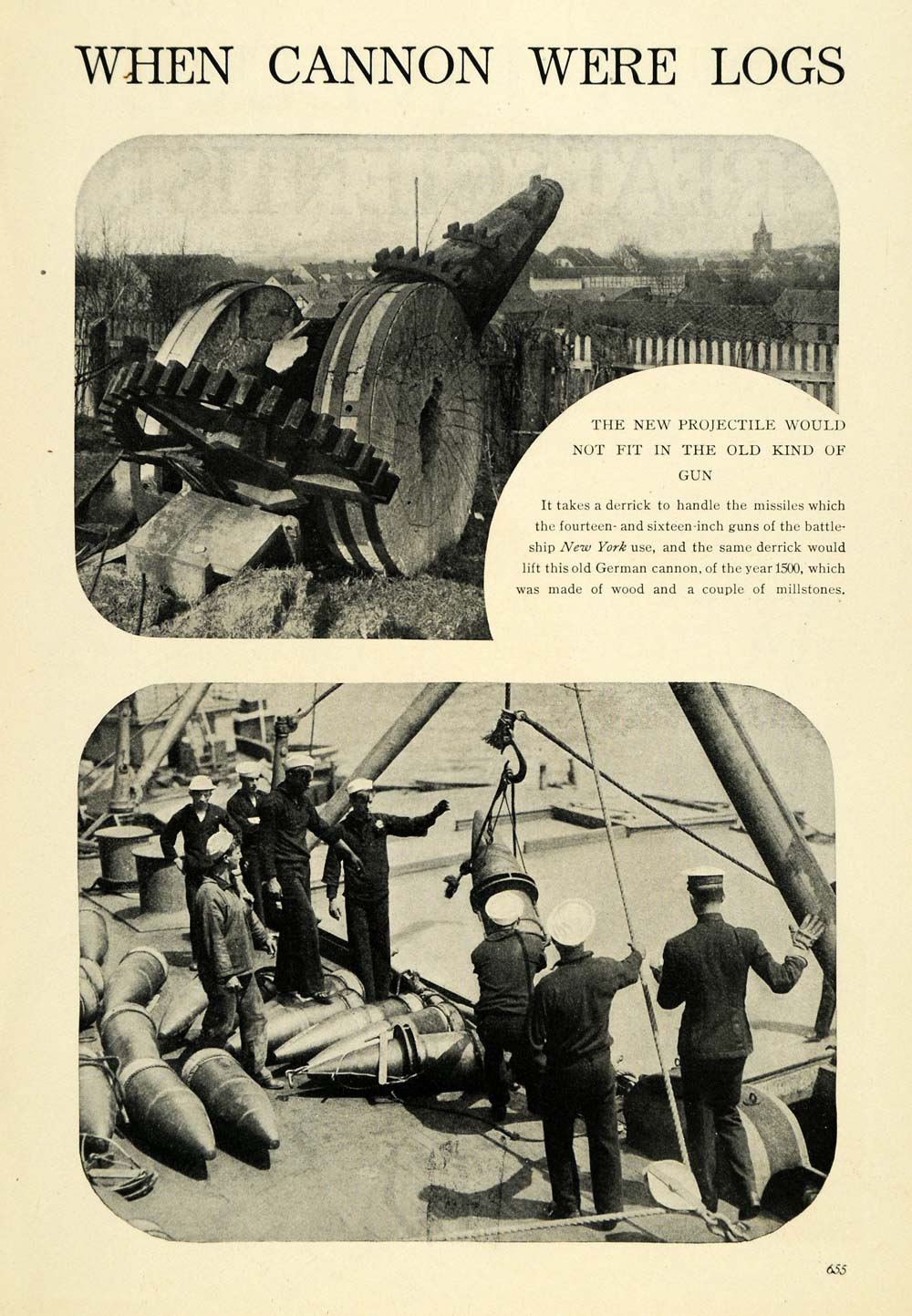 1914 Print Derrick Battleship New York German Canon Gun ORIGINAL HISTORIC TW3