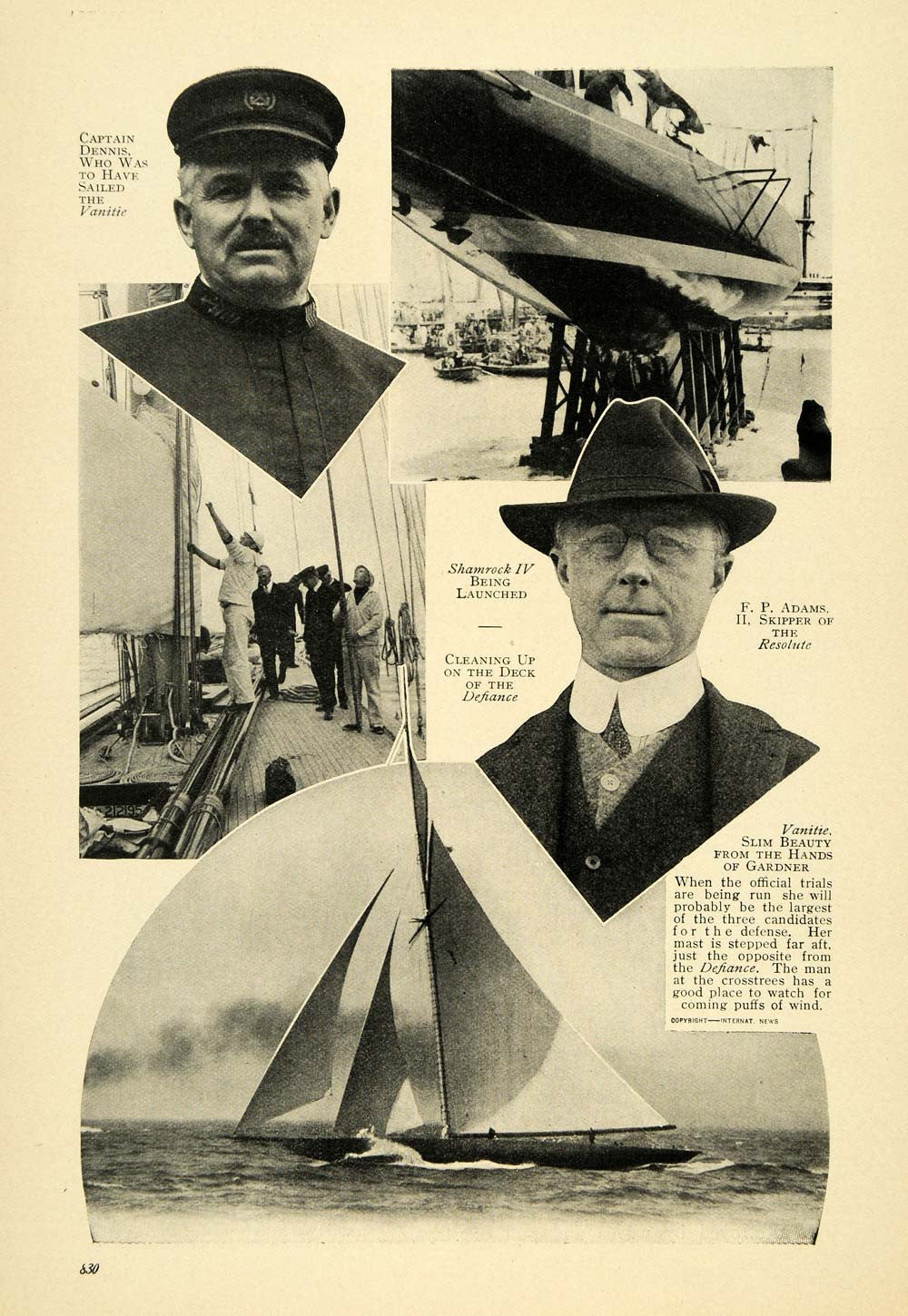 1914 Print Famous Ships Sailors Vanitie America's Cup - ORIGINAL HISTORIC TW3 - Period Paper
