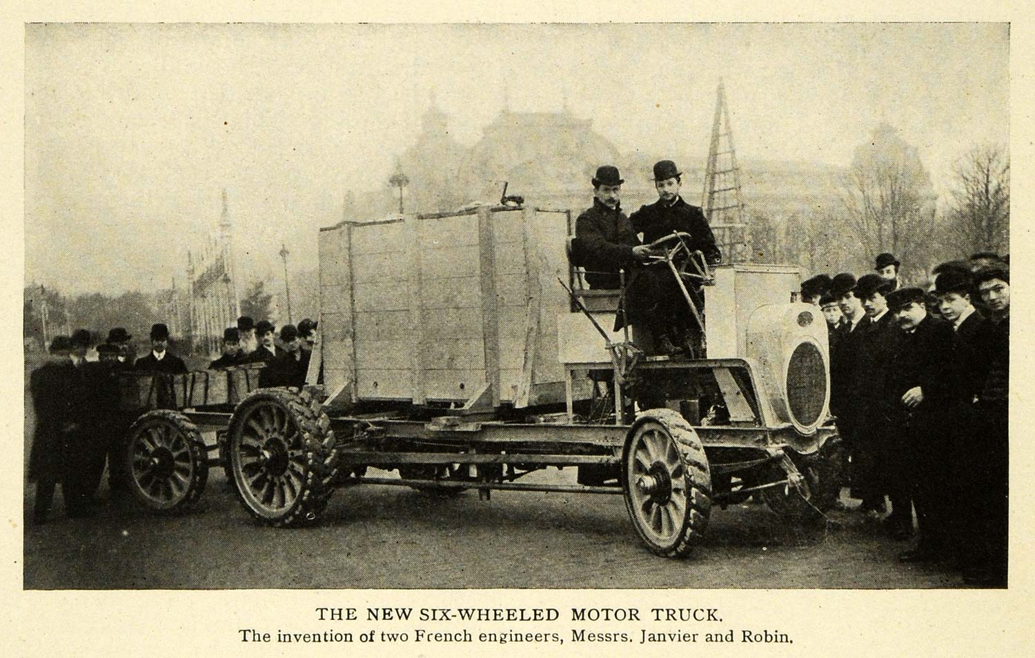 1907 Print Six Wheeled Motor Truck Janvier Robin Auto ORIGINAL HISTORIC TW3