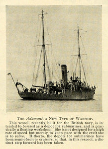 1912 Print Adamant Warship British Navy Submarine Depot ORIGINAL HISTORIC TW3