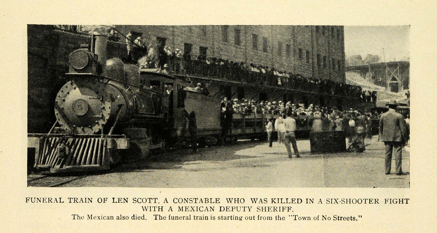 1912 Print Funeral Train Len Scott Town of No Streets - ORIGINAL HISTORIC TW3