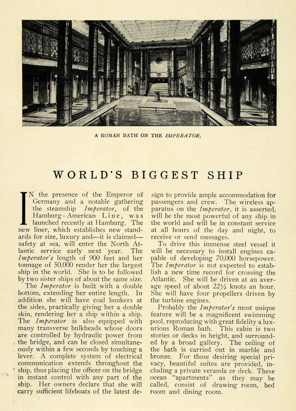 1912 Print Hamburg American Line Biggest Ship Imperator ORIGINAL HISTORIC TW3