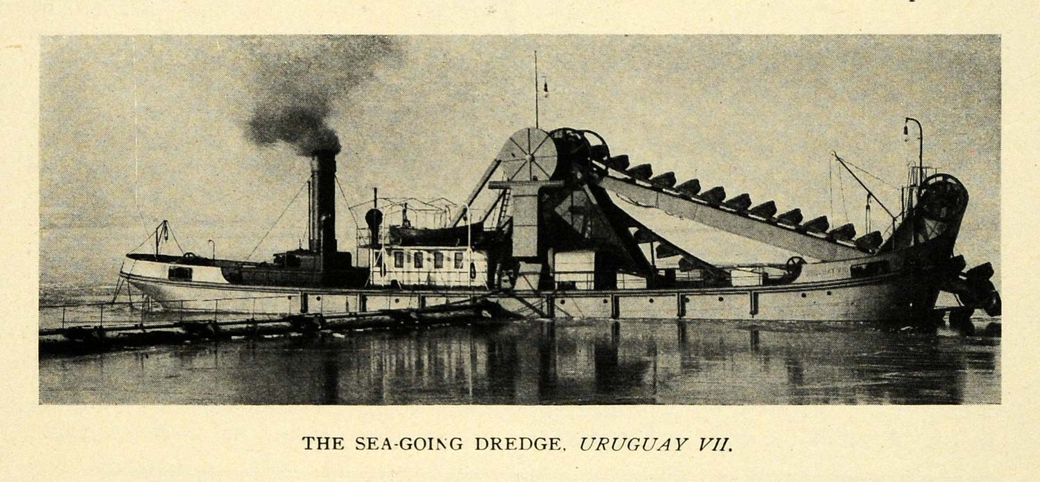 1913 Print Marine Dredge Uruguay VII Ship Boat Harbor - ORIGINAL HISTORIC TW3