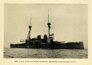 1908 Print Lord Nelson British Navy Battleship Military ORIGINAL HISTORIC TW3