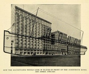 1908 Print Mauretania Auditorium Hotel Annex Chicago - ORIGINAL HISTORIC TW3