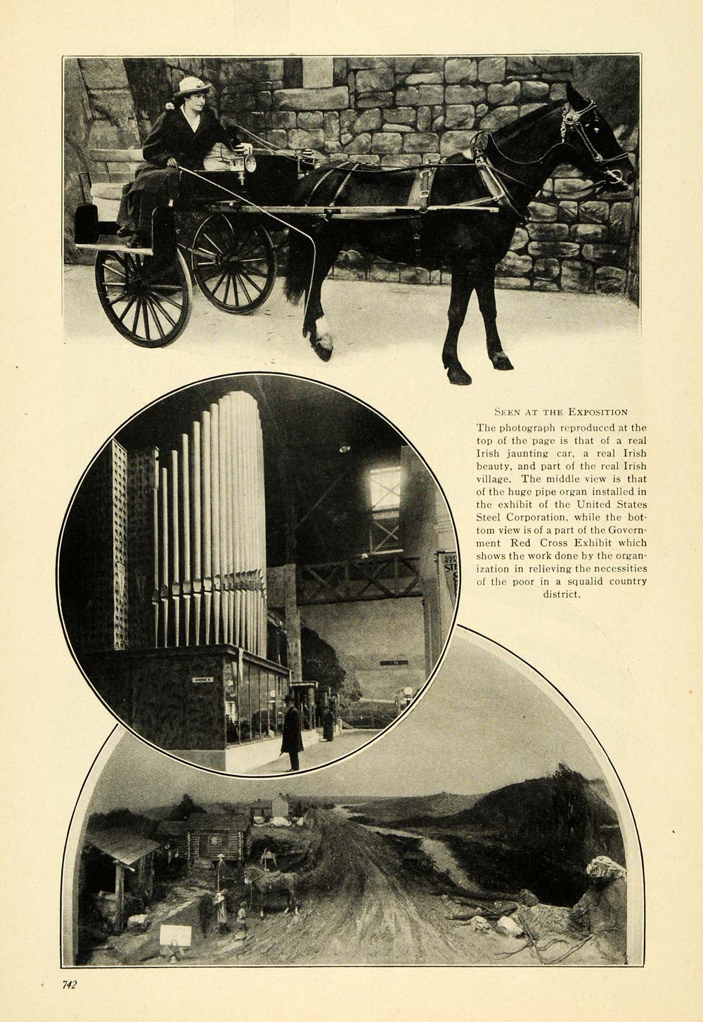 1915 Print Exposition Irish Pipe Organ Red Cross Panama ORIGINAL HISTORIC TW3