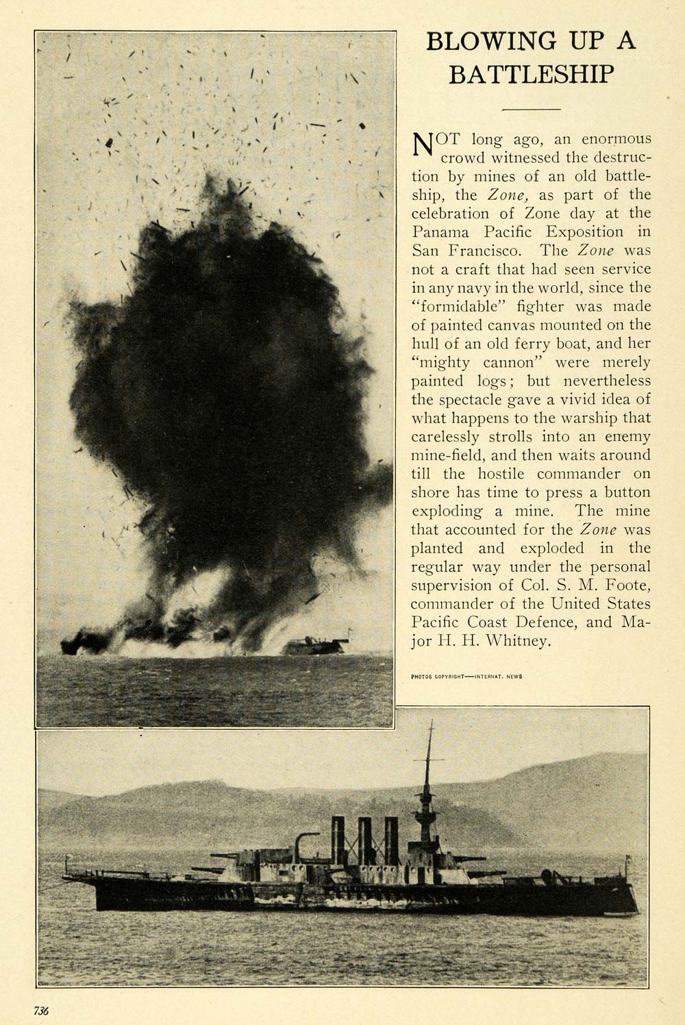 1915 Print Battleship Explosion Panama Pacific Navy - ORIGINAL HISTORIC TW3