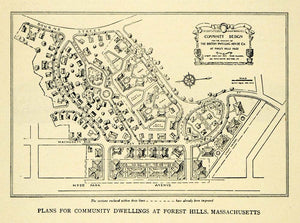 1913 Print Map Plan Housing Forest Hills Massachusetts ORIGINAL HISTORIC TW3