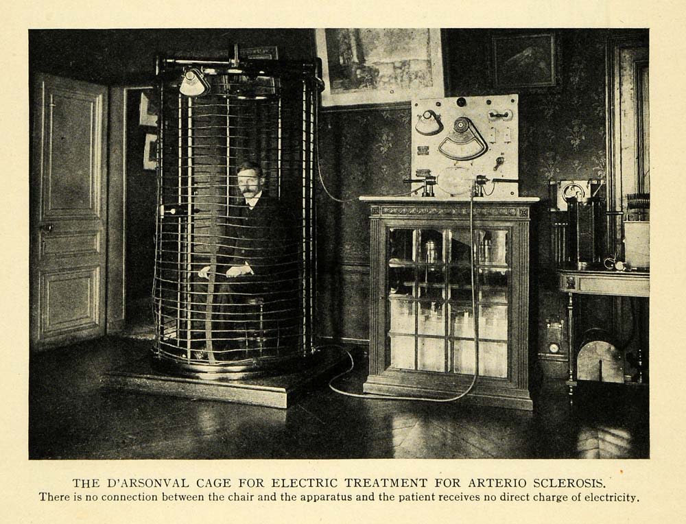 1909 Print D'Arsonval Electrical Arterio Sclerosis Cure ORIGINAL HISTORIC TW3