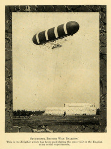 1909 Print British War Balloon Dirigible Air Experiment ORIGINAL HISTORIC TW3