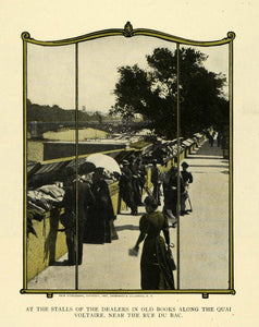 1909 Print Quai Voltaire Rue Bac Book Merchants Paris - ORIGINAL TW3