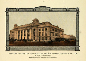 1909 Print Northwestern Railway Station Chicago Ogilvie - ORIGINAL TW3